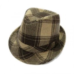 36 Wholesale Fashion Stripped Fedora Hat Brown Color Only