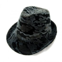 36 Wholesale Fashion Camo Print Fedora Hat
