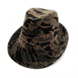 36 Wholesale Fashion Camo Print Fedora Hat Brown Color Only