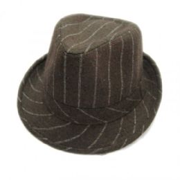 36 Wholesale Fashion Stripped Fedora Hat Brown Color Only