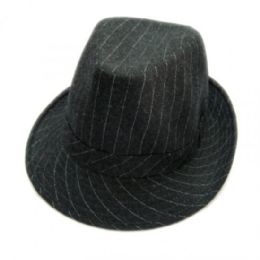 36 Wholesale Fashion Stripped Fedora Hat Black Color Only