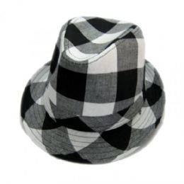36 Wholesale Fashion Fedora Hat Checkered Print