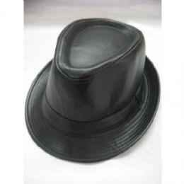 36 Wholesale Fashion Faux Leather Fedora Hat Black Color Only