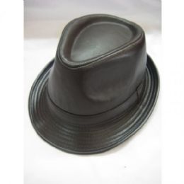 36 Wholesale Fashion Faux Leather Fedora Hat Brown Color Only