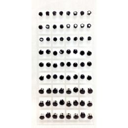 6 Pieces 36 Pairs Of Black Studs Earrings Assorted Sizes On Display - Earrings