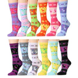 12 Pairs Snowflake & Reindeer Printed Socks, Size 9-11 - Womens Crew Sock
