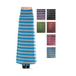 96 Wholesale Women's Long Striped Skirt In Assorted Colors