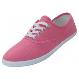 24 Wholesale Women's Lace Up Casual Canvas Shoes Pink Color
