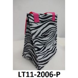 48 Wholesale Lunch Tote Zip Top Closure Insulated Inside Front Velcro Pocket Double Handles