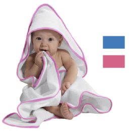 24 Pieces Hooded Terry Cloth Baby Towel Pink Piping - Towels