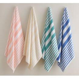 12 Wholesale Beach Towel Blue Stripe 100% Ring Spun Cotton