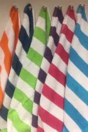 12 Pieces Cabana Stripe 100% Beach Towels Assorted Colors Size 27 X 54 - Beach Towels