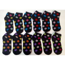 180 Pairs Ladies Polka Dot Low Cut Ankle Socks - Womens Ankle Sock