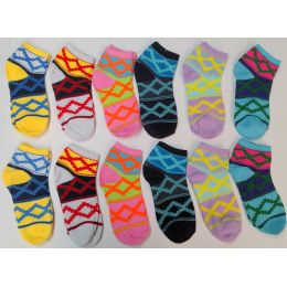 180 Wholesale Ladies Assorted Colors Low Cut Ankle Socks - Tribal Print