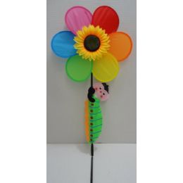 60 Wholesale 14" Rainbow/sunflower Wind Spinner W Crawling Caterpillar