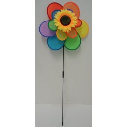 60 Wholesale 15" 6-Petal Double Flower Wind Spinner W Sunflower