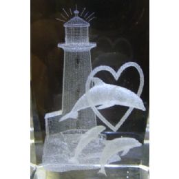 24 Pieces 3d Laser Etched CrystaL-Dolphins With Lighthouse - Etched Crystal Figurines