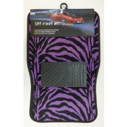 12 Pieces 4pc Car MatS-Black & Purple Zebra Print - Auto Sunshades and Mats