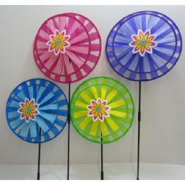 36 Pieces 13" Round Double Wind Spinner W Flower - Wind Spinners