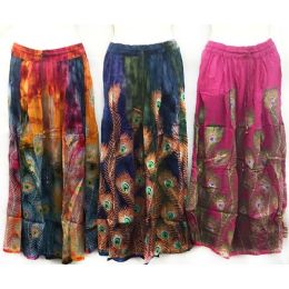 12 of Adjustable Waist Tie Peacock Print Skirt