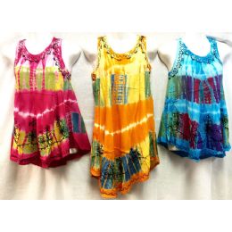 12 Wholesale Girls Rayon Tie Dye Dress With Sequins Size Medium