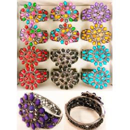 12 Wholesale Rhinestone Fancy Bangle Assorted Colors