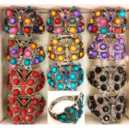 24 Wholesale Rhinestone Fancy Bangle Butterfly Assorted Colors
