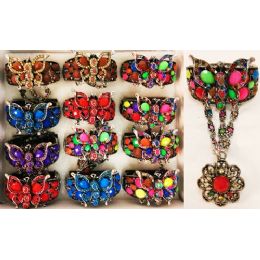 12 Wholesale Rhinestone Fancy Bangle Butterfly With Ring