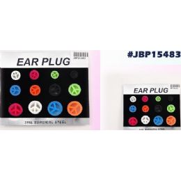 96 Bulk Bodyjewelry Peace Sign Ear Plug