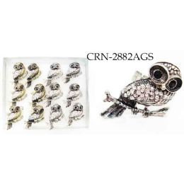 96 Pieces Rings Single Owl On A Branch With Rhinestone - Rings