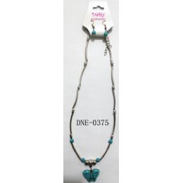 96 Wholesale Necklace Turquoise Color Butterfly Pendant Earring Set