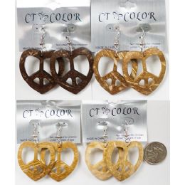 96 Pieces Heart Peace Sign Earring Assorted Colors - Earrings