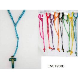 96 Wholesale Beaded Cross Rosary Necklace