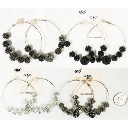 96 Wholesale Big Loop Earring With Beads Assorted Colors