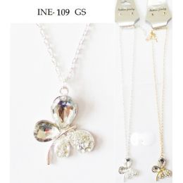 96 Wholesale Large Rhinestone Butterfly Design Necklace Earring Set