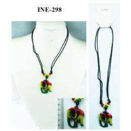 96 Wholesale Adjustable Length Necklace Rasta Color Elephant