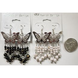 96 Pieces Butterfly Earring With Hanging Beads - Earrings