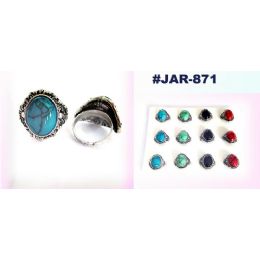 96 Wholesale Adjustable Size Ring Solid Color Stone With Crackle