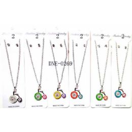96 Wholesale Bicycle Necklace With Earring Studs