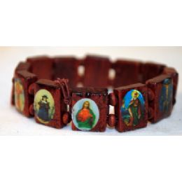96 Wholesale Wood Braceet Rosary Saint Red