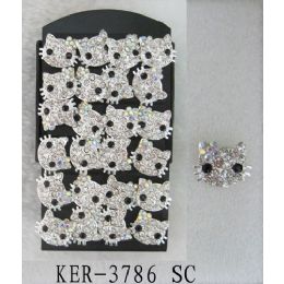 96 Pieces Kitty Rhinestone Earrings Silver Colored - Earrings
