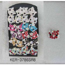 96 Pieces Kitty Rhinestone Earrings Assorted Colors - Earrings