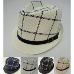 12 Wholesale Fedora Hat With Buckled Hat Band [windowpane Check]