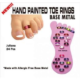 48 Wholesale Juliana Hand Painted Toe Rings