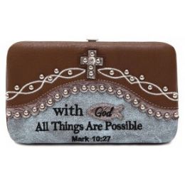 12 Pieces Rhinestone Cross With Bible Verse Blue Wallet - Wallets & Handbags