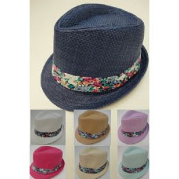 24 Wholesale Ladies Fedora Hat W Floral Hat Band