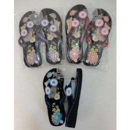 36 Wholesale Ladies Platform FliP-Flops [lg Butterfly & Daisies]