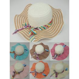 48 Pieces Ladies Summer Hat [twO-Tone Brim W Striped Bow] - Sun Hats