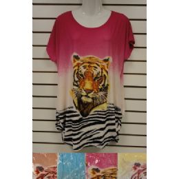 24 Wholesale Womans Color Fade Shirt With Tiger