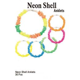 72 Wholesale Neon Shell Anklets